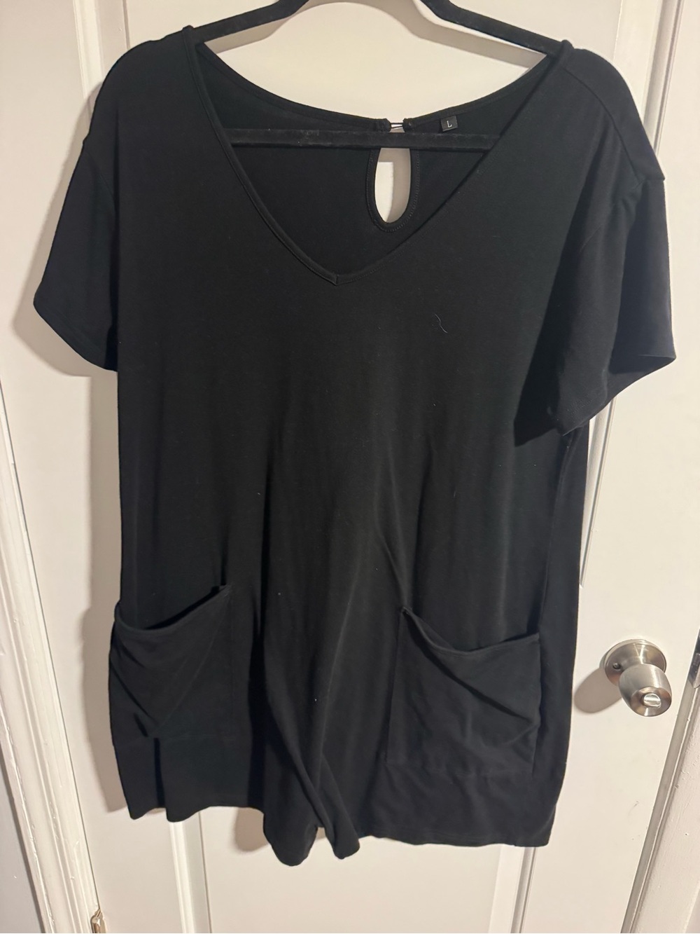 Amazon Black V-Neck Short Sleeve Romper with Front Pockets